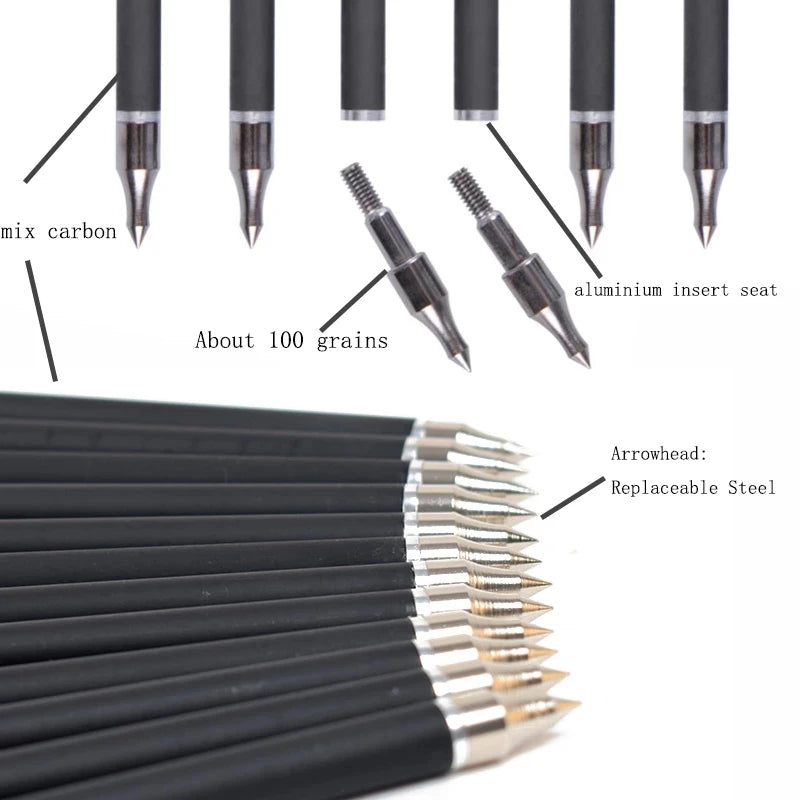 6/12pcs 16/20 Inches Spine400 Hunting Archery Crossbow Carbon Arrows for Bow Crossbow Shooting
