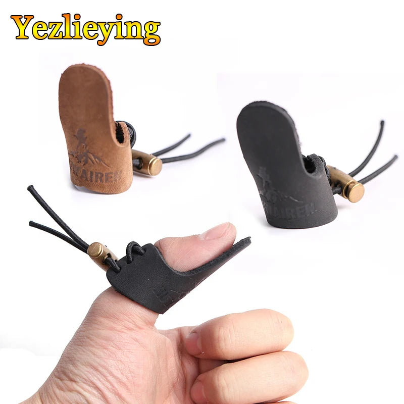 Cowhide Archery Thumb Finger Tip Protector Guard Ring Tab Leather Adjustable Hunting Practice Archery Pull Arrow Broadheads Shoo