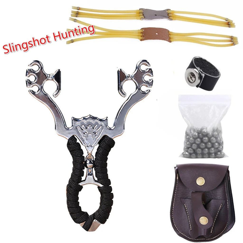 Powerful Sports Outdoor Stainless Steel Slingshot Set with Steel Balls Ammo Bag Outdoor Hunting Catapult Powerful Sling Shot Bow