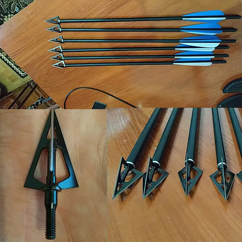 Hunting Archery Bolts 100 Grain Arrowhead Tip Point Telflon Surface Treatment Broadhead Arrow Bow  3 Blades
