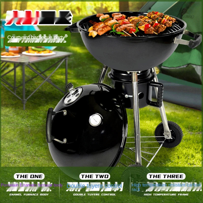 Household Outdoor BBQ Barbecue Stove Portable Barbecue Grill 18.5Inch Apple Stove Charcoal Grilled Barbecue Stove Push-Pull 2024