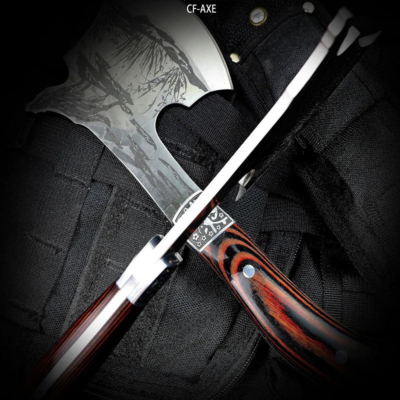 Outdoor camping axe, colored wood axe, mountain axe, stainless steel high hardness axe, fire axe, vehicle mounted axe