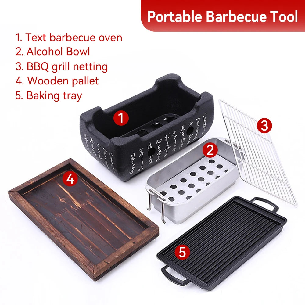 Portable BBQ Grill Korean Japanese Carbon Furnace Barbecue Stove Charcoal Cooking Oven Tool Indoor Outdoor Reusable Grill Box