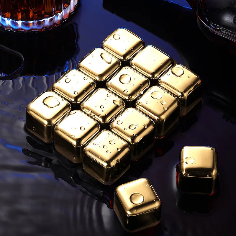Reusable Stainless Steel Ice Cubes Quick-frozen Gold Metal Ice Pellets Cooling Stones Beer Cooler for Whisky Wine Drink Bar Tool