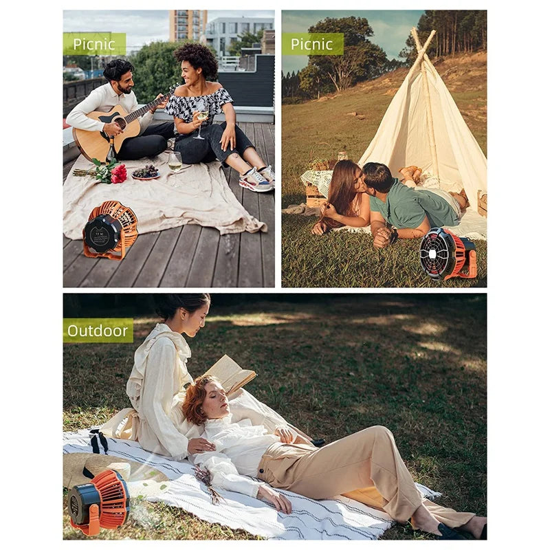 Camping Fan With LED Lantern, 25 Hours Portable Battery Operated Fan With Hang Hook, Rechargeable Outdoor Tent Fan
