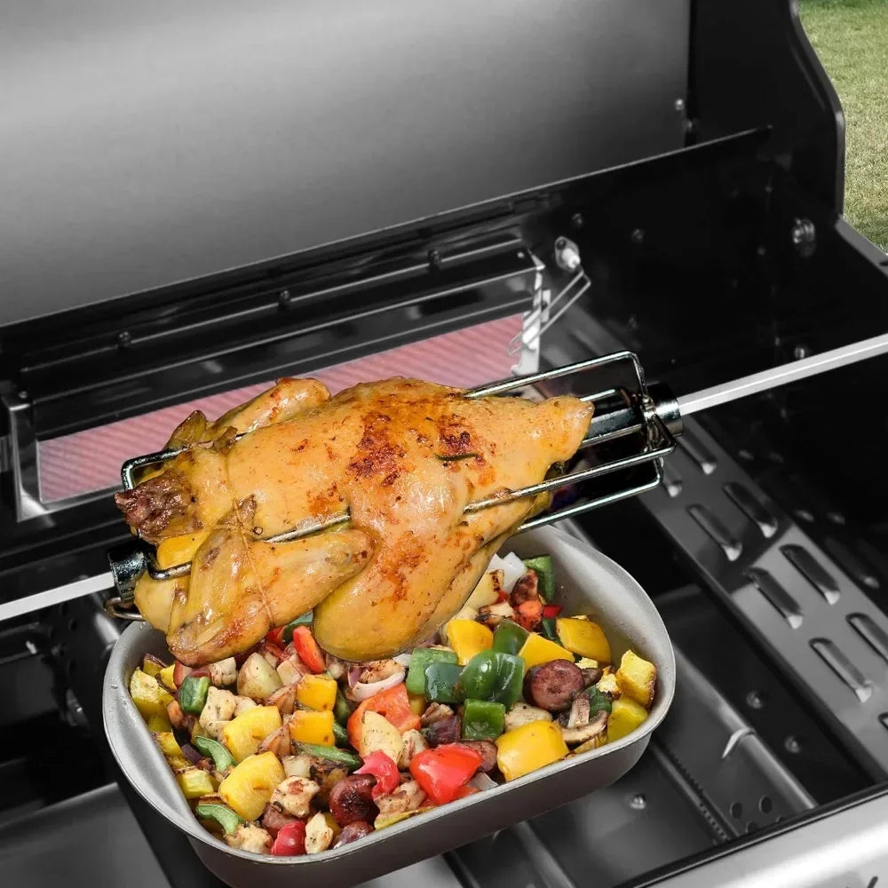 5-Burner BBQ Cabinet Style Propane Gas Grill with Rotisserie Kit, Sear Burner, Rear Burner and Side Burner, 74,000 BTU