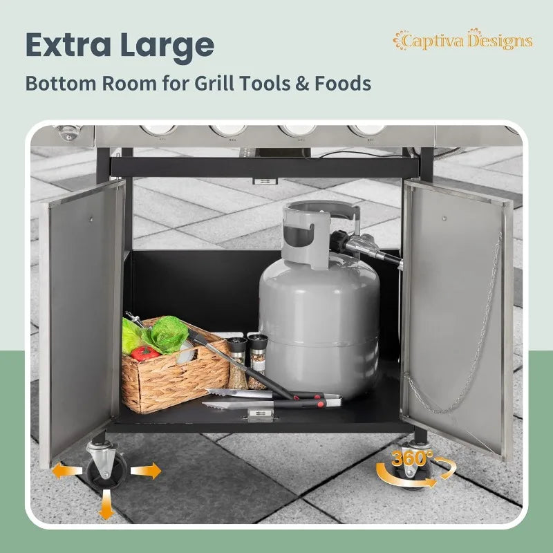 4-Burner Propane Gas BBQ Grill with Side Burner & Porcelain-Enameled Cast Iron Grates, 42,000 BTU Output Stainless Steel Grill