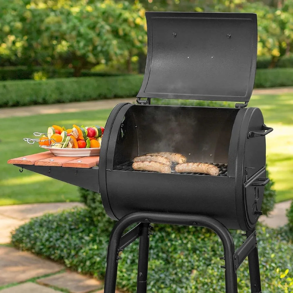 BBQ Grill Premium Wood Shelf and Damper Control Barbecue Charcoal Grill and Smoker With Cast Iron Grates Stand Bar Free Shipping