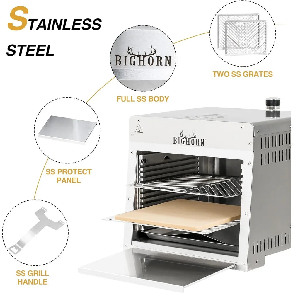 Portable Infrared Broiler Propane Gas Grill, 1500 Degree Stainless Steel Tabletop Quick Cooking Steak Grill