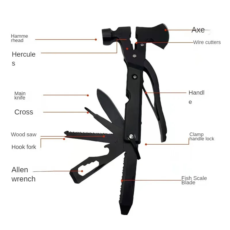 New multifunctional axe with wooden handle for chopping firewood, multi-purpose hand axe for outdoor camping and survival