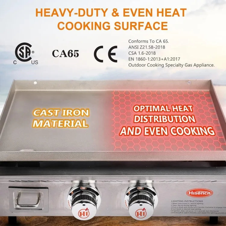 Portable Flat Top Grill Propane Gas Grill for Outdoor, Camping, Tabletop, Kitchen, Tailgating, RV - 348 sq. in. Heavy Duty