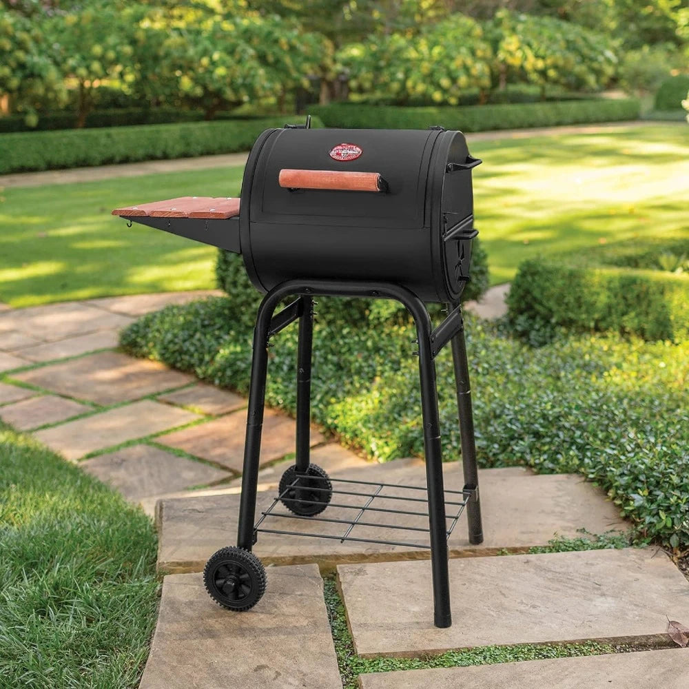 BBQ Grill Premium Wood Shelf and Damper Control Barbecue Charcoal Grill and Smoker With Cast Iron Grates Stand Bar Free Shipping