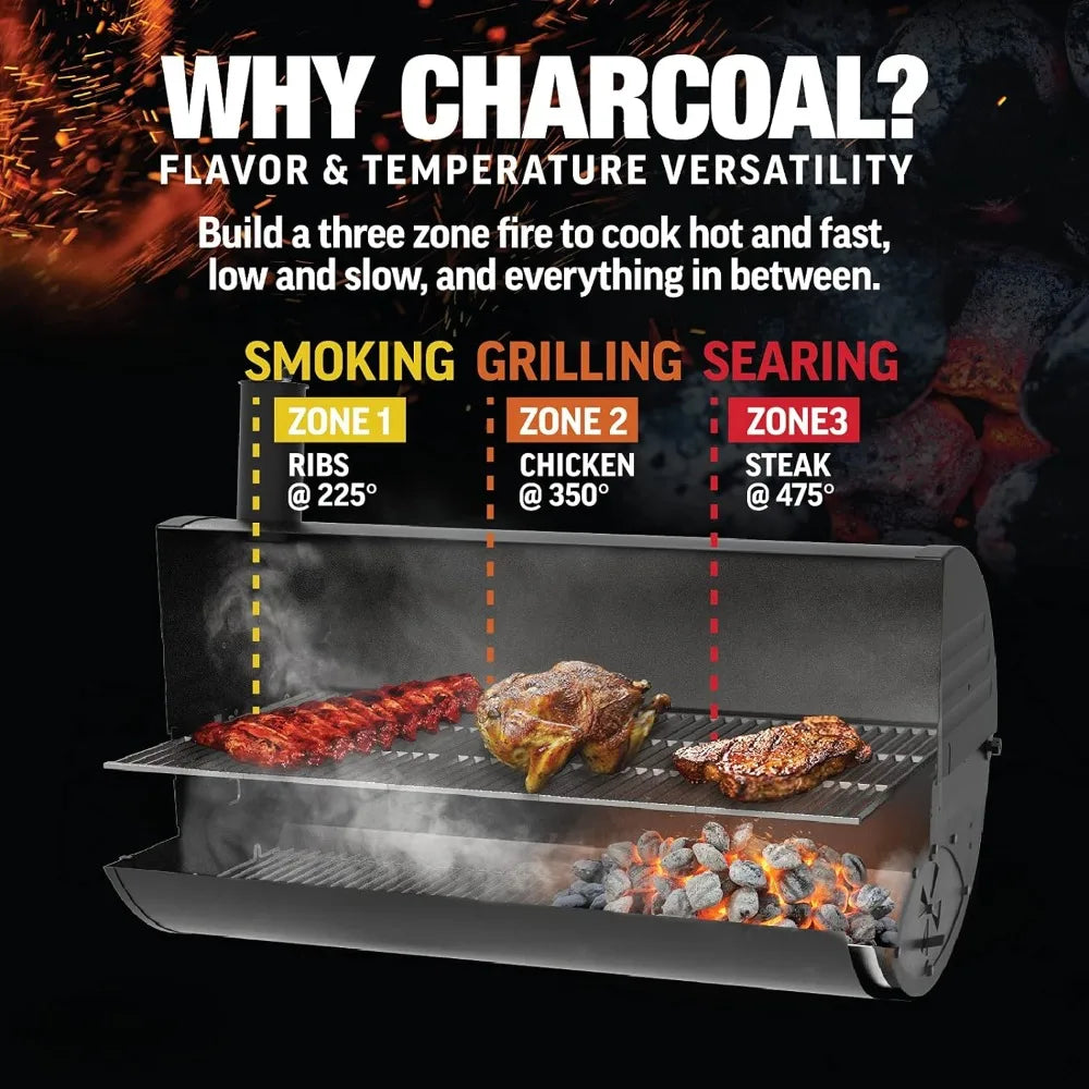 BBQ Grill Premium Wood Shelf and Damper Control Barbecue Charcoal Grill and Smoker With Cast Iron Grates Stand Bar Free Shipping