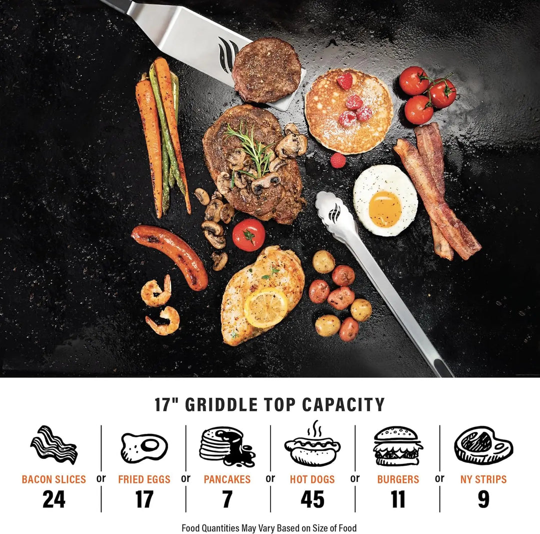 Portable 17 Inch Tabletop Griddle Propane Gas Flat Top Griddle for Camping, Outdoor, RV Picnic, Tailgating, Stainless Steel
