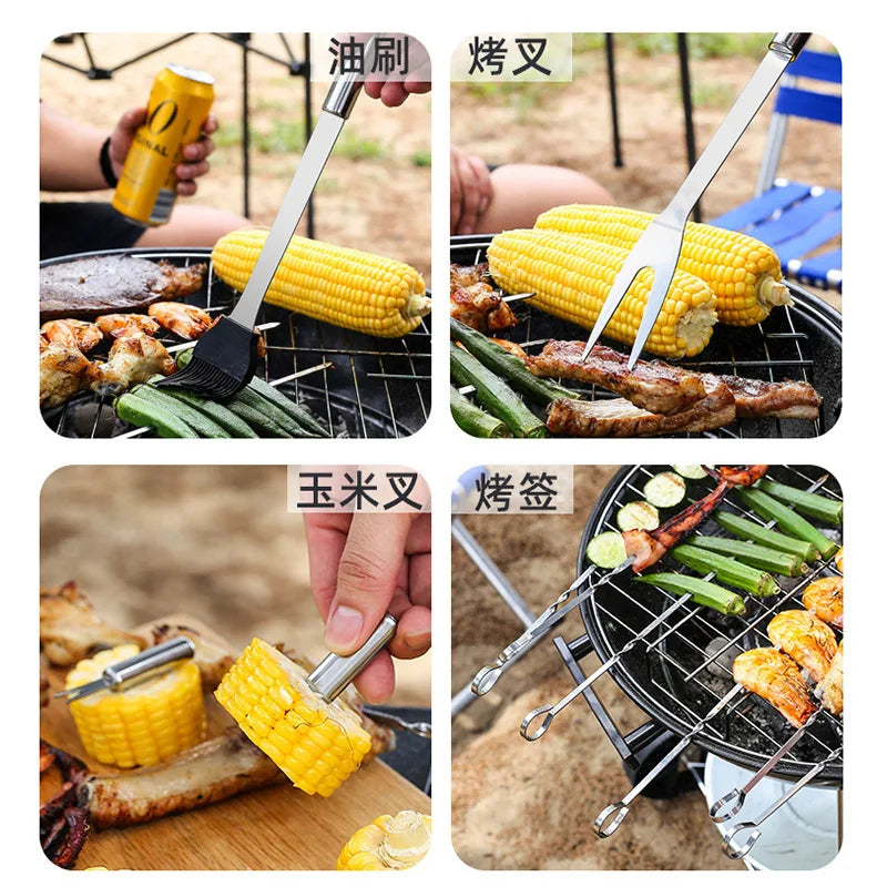 20Pcs/set BBQ Grill Tools Set Stainless Steel Heavy Duty Grilling Accessories Kit Grill Utensils Set with Canvas Bag