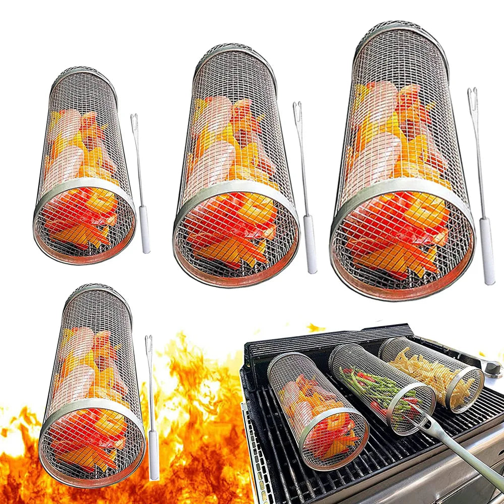 Grate Outdoor Round BBQ Campfire Grid Stainless Barbecue Rack Cooking Grill Family Travel Camping Picnic Cookware