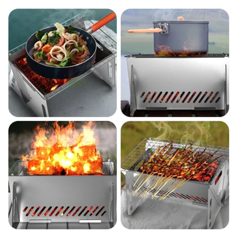 Burning Camp Stove BBQ Cooker/Portable Folding Backpacking Stove with Grill-Grid Stove for Outdoor