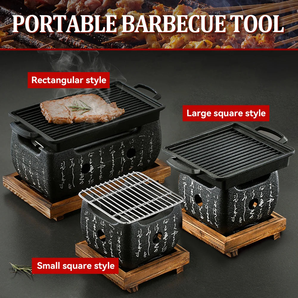 Portable BBQ Grill Korean Japanese Carbon Furnace Barbecue Stove Charcoal Cooking Oven Tool Indoor Outdoor Reusable Grill Box