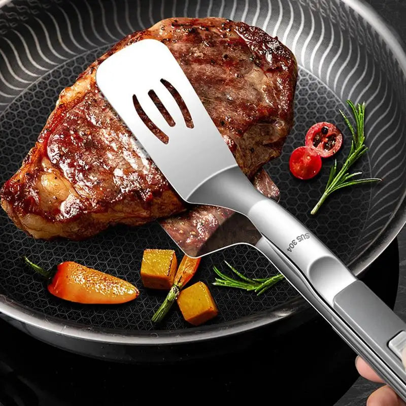 Grilling Tongs Stainless Steel Hollowed-out Tongs With Locking Cooking Utensils For Bread Dessert Salad Steak Fried Fish Grilled