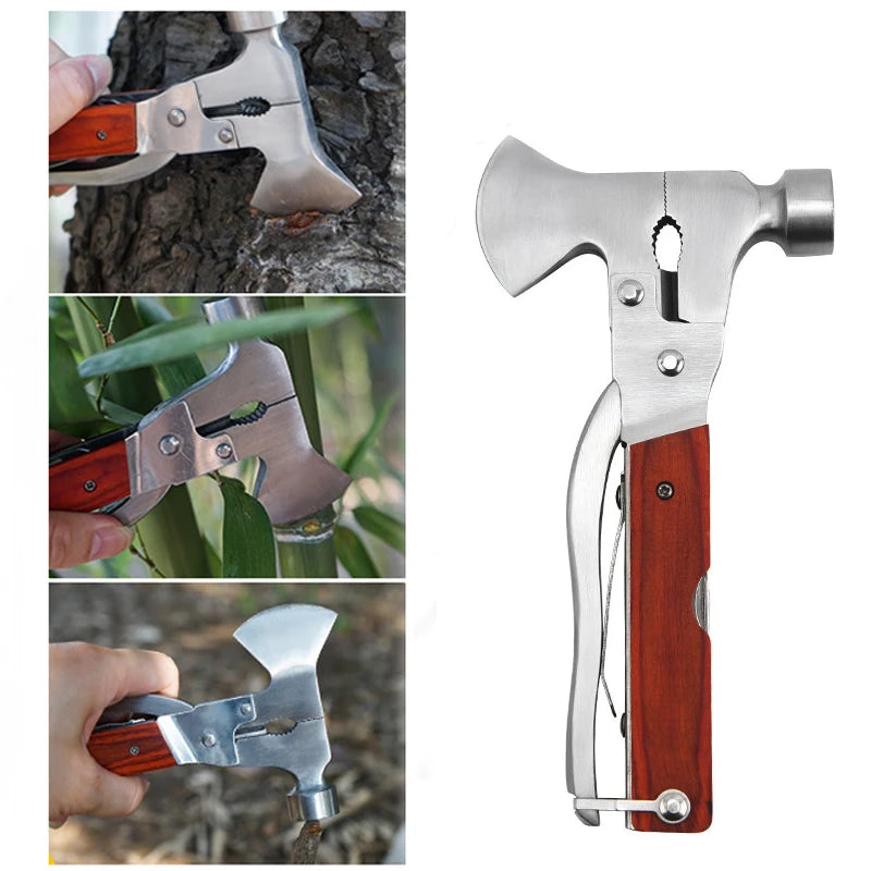 Painted wooden handle outdoor multi-function axe escape hammer car safety hammer car rescue hammer emergency kit special