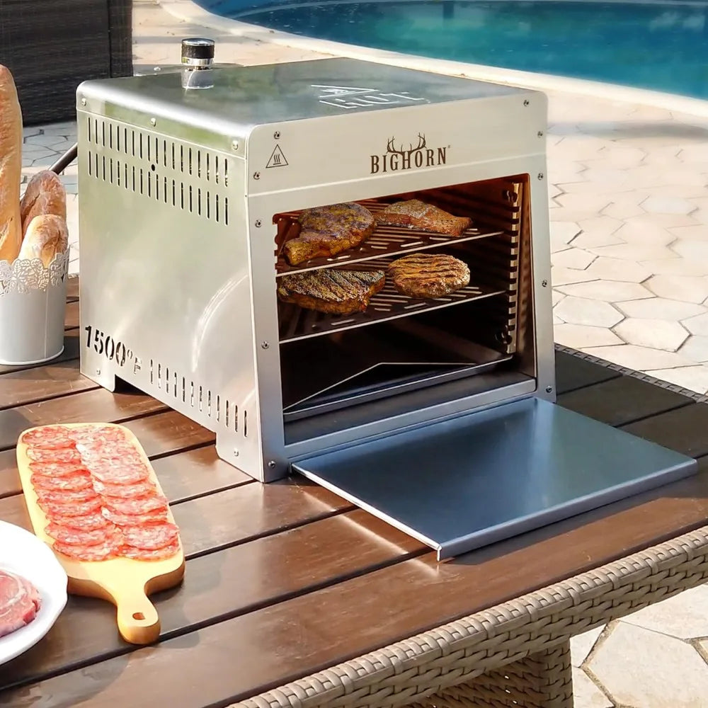 Portable Infrared Broiler Propane Gas Grill, 1500 Degree Stainless Steel Tabletop Quick Cooking Steak Grill