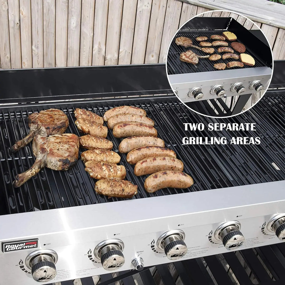 8-Burner Gas Grill, 104,000 BTU Liquid Propane Grill, Independently Controlled Dual Systems, Outdoor Party or Back