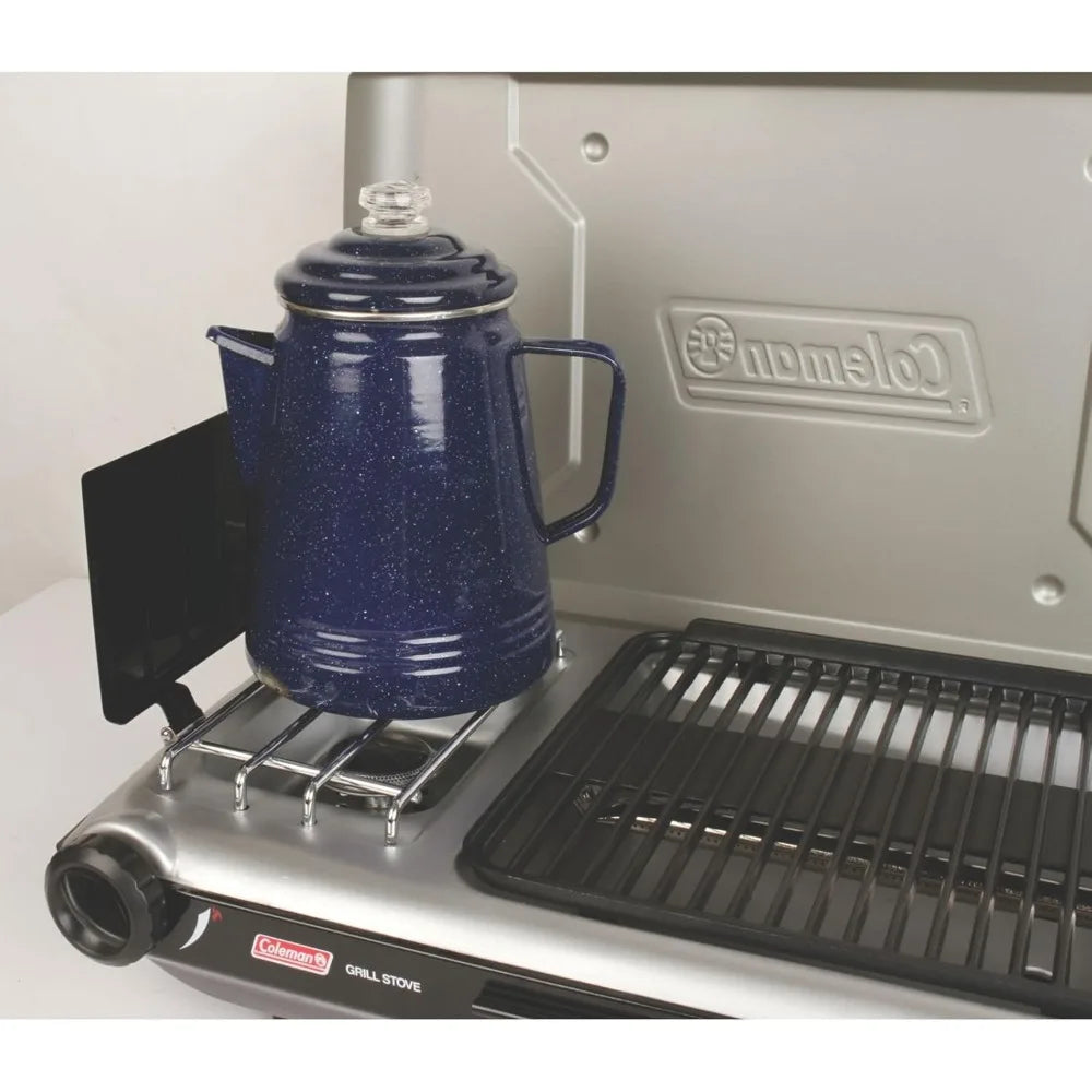 Classic 2-in-1 Camping Grill/Stove with 2 Adjustable Burners, Propane Grill/Stove with Push-Button Starter, Wind Guards