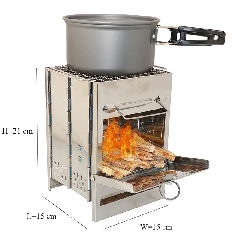New Stainless Steel Square Wood Stove Grill Foldable Outdoor Travel Mini Charcoal Stove Portable Mini Camping BBQ Picnic Stove