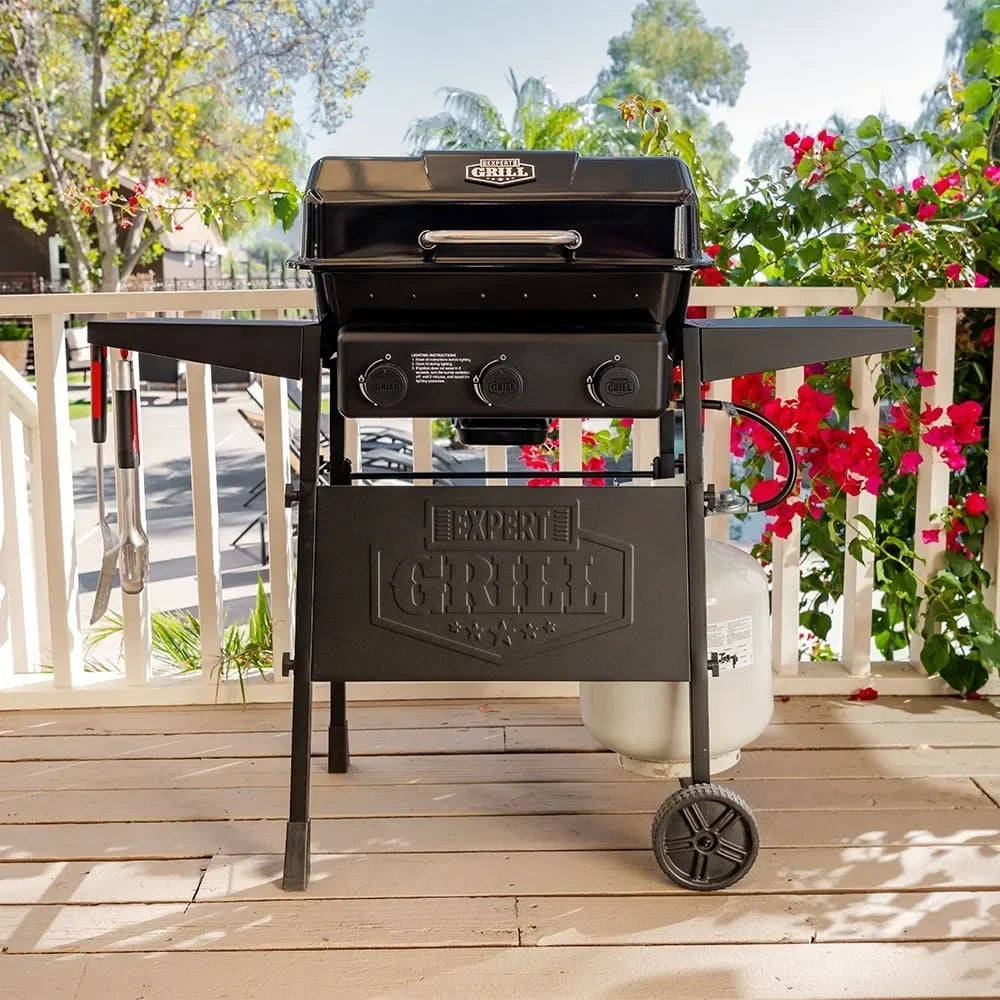 3 Burner Propane Gas Grill 27 450 Square Meters Black Outdoor Grill 47.04 X 22.36 X 41.53 Inches