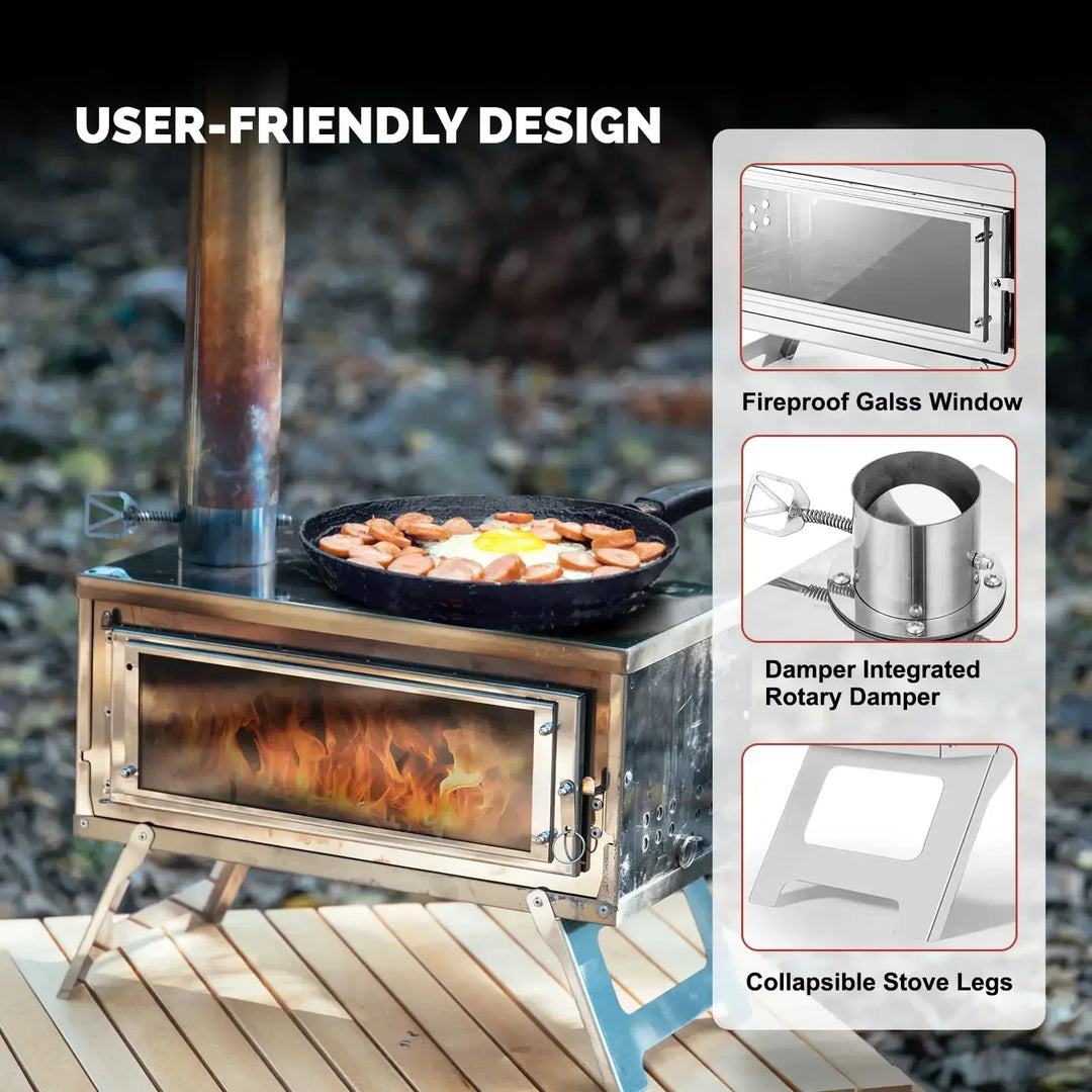 CHANGE MOORE Portable Outdoor Camping Wood Stove Barbecue Stove Grill Camping Accessories with Detachable Chimney，Fast Delivery
