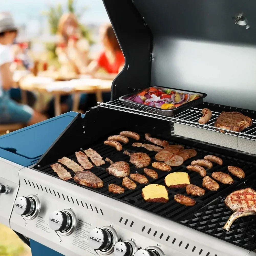 5-Burner BBQ Cabinet Style Propane Gas Grill with Rotisserie Kit, Sear Burner, Rear Burner and Side Burner, 74,000 BTU