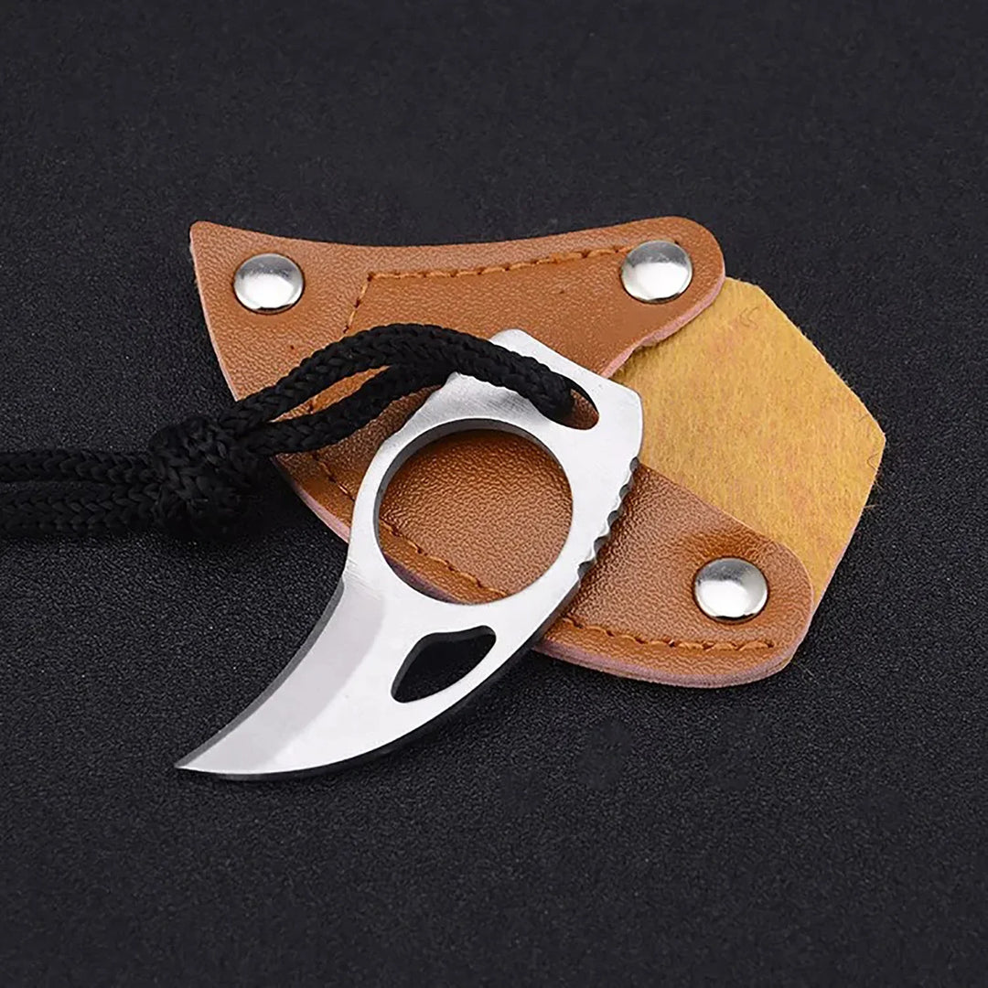 New Mini Knife with Leather Sheath Handmade Ring Self-defense Pendant Outdoor Camping Handy Multiuse Knife Outdoor Survival Tool