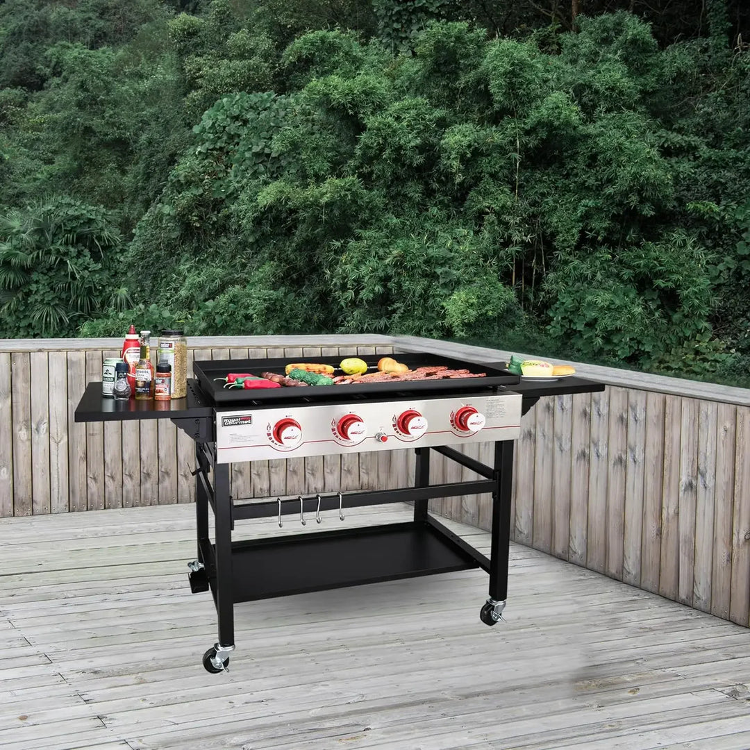 GB4000 36-inch 4-Burner Flat Top Propane Gas Grill Griddle for BBQ, Camping, Red