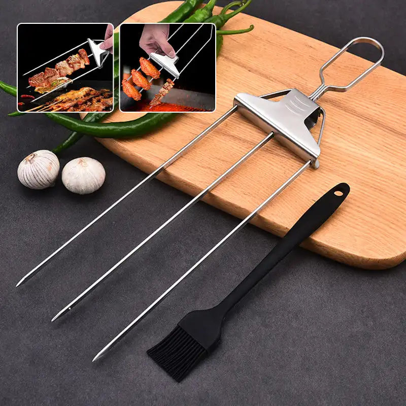 Stainless Steel Barbecue Skewer 3 Way Grill Skewers Skewers Barbecue Reusable Grill BBQ Utensil Outdoor Camping Picnic  Accessor