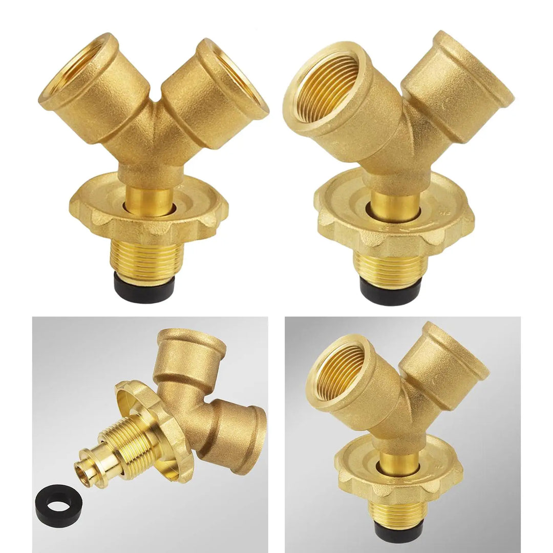 Propane Y Splitter Tee Adapter 1 in 2 Outlet Quick Connect Gas Tank Tee Adapter for Bbq Grills Camper Propane Appliances