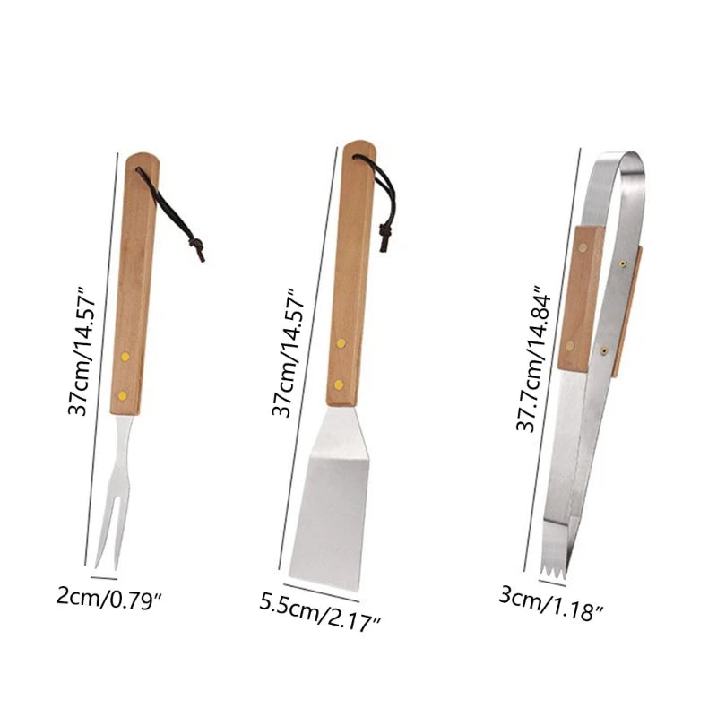 BBQ Tool Set Grilling Tool Spatulas, Fork, Tongs Grills Utensils with Wooden Handle NonSlip Grilling Accessories Drop Shipping
