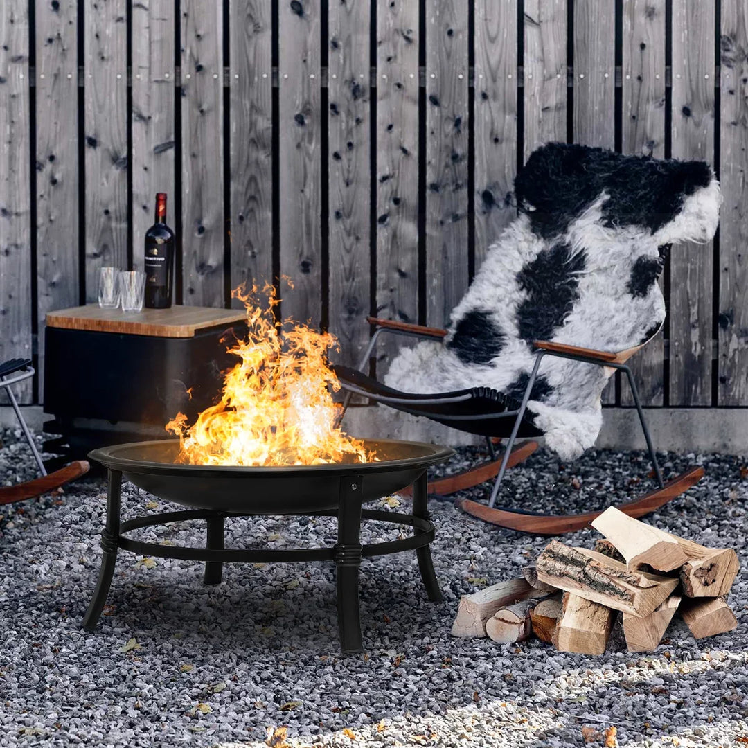 Metal Outdoor Fire Pit Wood Burning Round Backyard Patio Stove Firepit W/ Cover