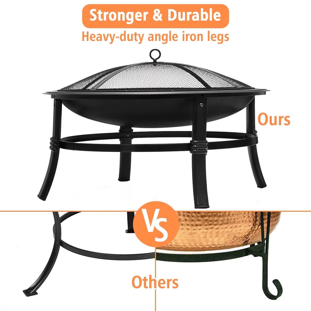 Metal Outdoor Fire Pit Wood Burning Round Backyard Patio Stove Firepit W/ Cover