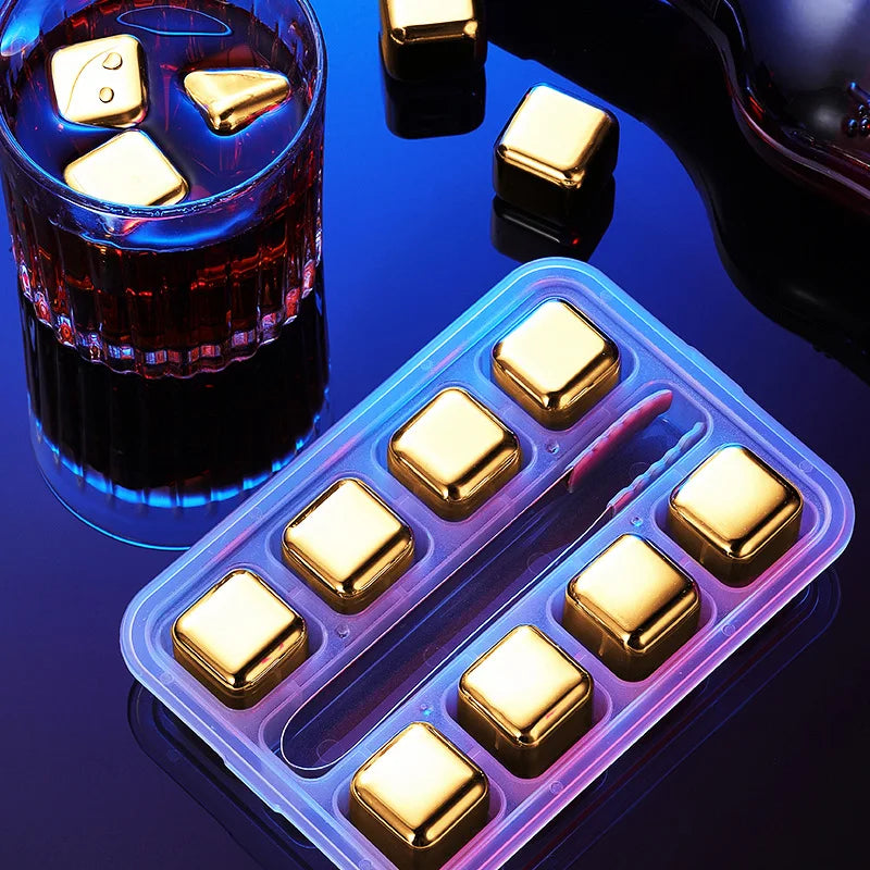 Reusable Stainless Steel Ice Cubes Quick-frozen Gold Metal Ice Pellets Cooling Stones Beer Cooler for Whisky Wine Drink Bar Tool