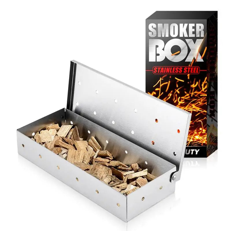 BBQ Smoker Box Wood Chips For Indoor Outdoor Charcoal Gas Barbecue Grill Meat Infused Smoke Flavor Accessories Smoker Box
