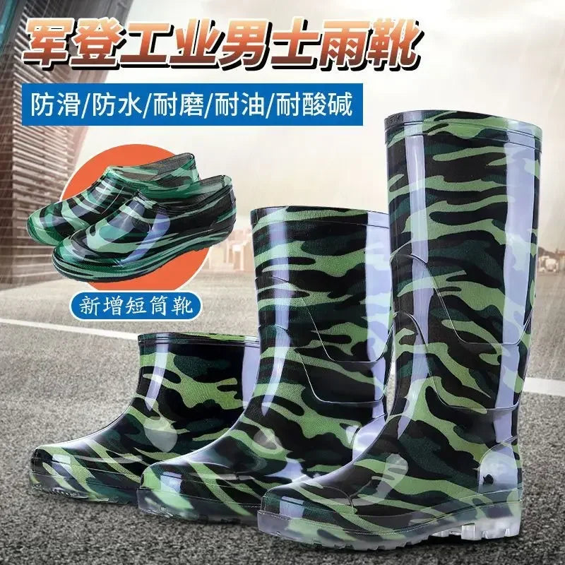 Camo Rubber Boots Men Anti Slip High Water Shoes Kitchen Waterproof Rubber Shoes Work Rain Boots for Fishing 2024