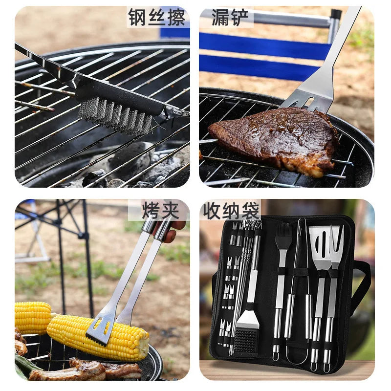 20Pcs/set BBQ Grill Tools Set Stainless Steel Heavy Duty Grilling Accessories Kit Grill Utensils Set with Canvas Bag