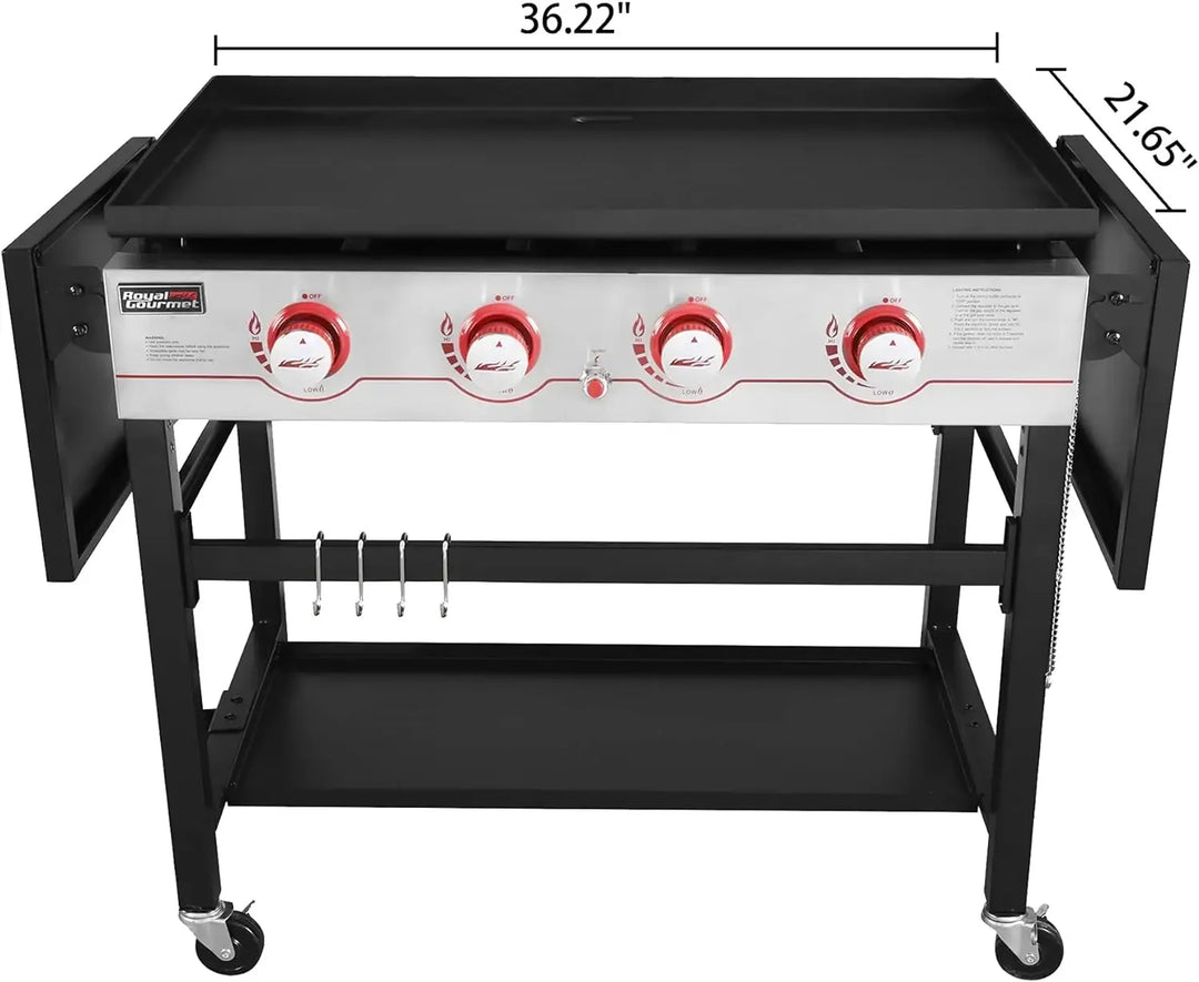 GB4000 36-inch 4-Burner Flat Top Propane Gas Grill Griddle for BBQ, Camping, Red