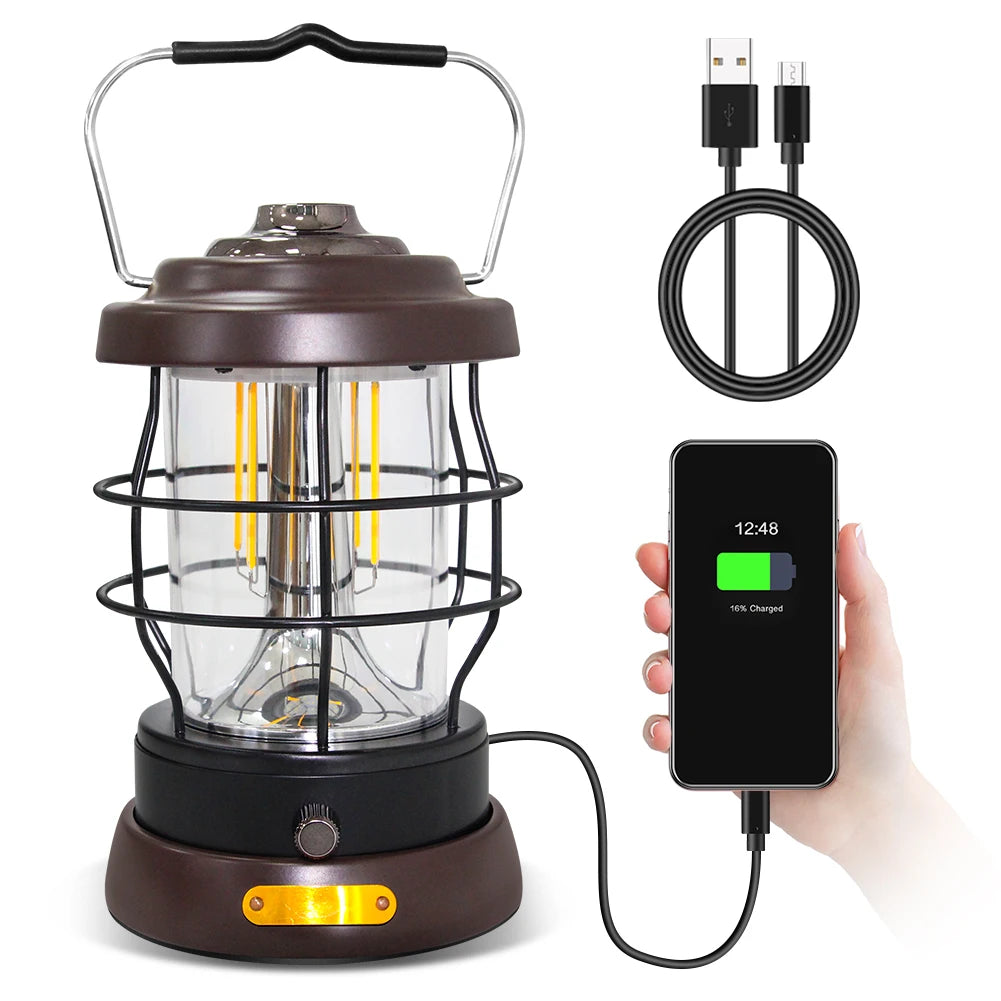 UniqueFire Retro Portable Camping Lantern USB Rechargeable Light Hanging  Outdoor Lantern Household 2 Modes Dimmable Lamp