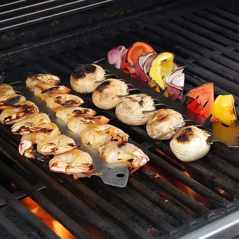 Stainless Steel Barbecue Pick Fish Bone Roasted Skewer Piercing Meat Tool Barbecue Utensils Grill Grilling Net Kitchen Tools