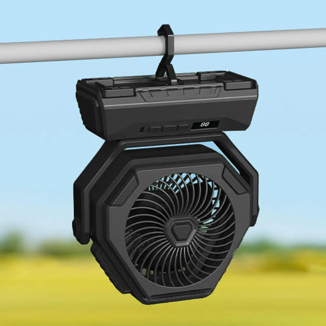 Battery Operated Fan, Portable Rechargeable Desk/Camping Fan with LED Light and Hook, Outdoor Fan for Tent Car Trip