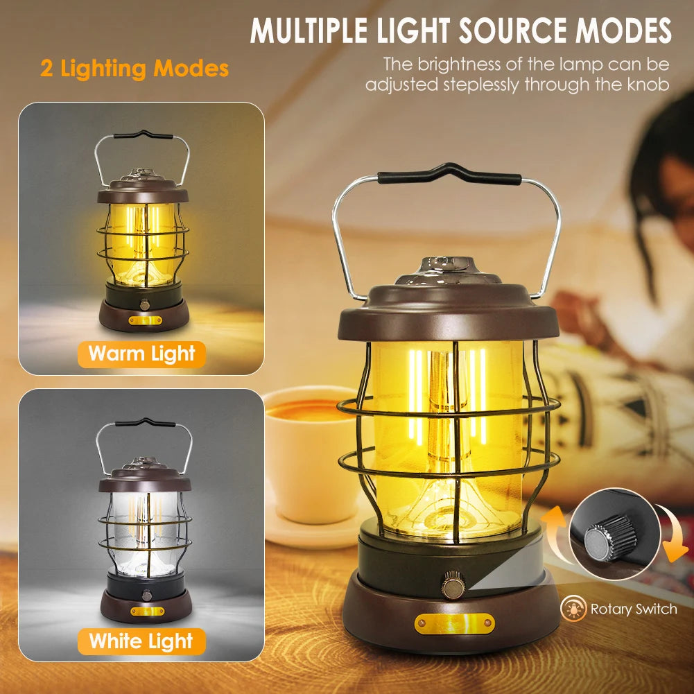 UniqueFire Retro Portable Camping Lantern USB Rechargeable Light Hanging  Outdoor Lantern Household 2 Modes Dimmable Lamp