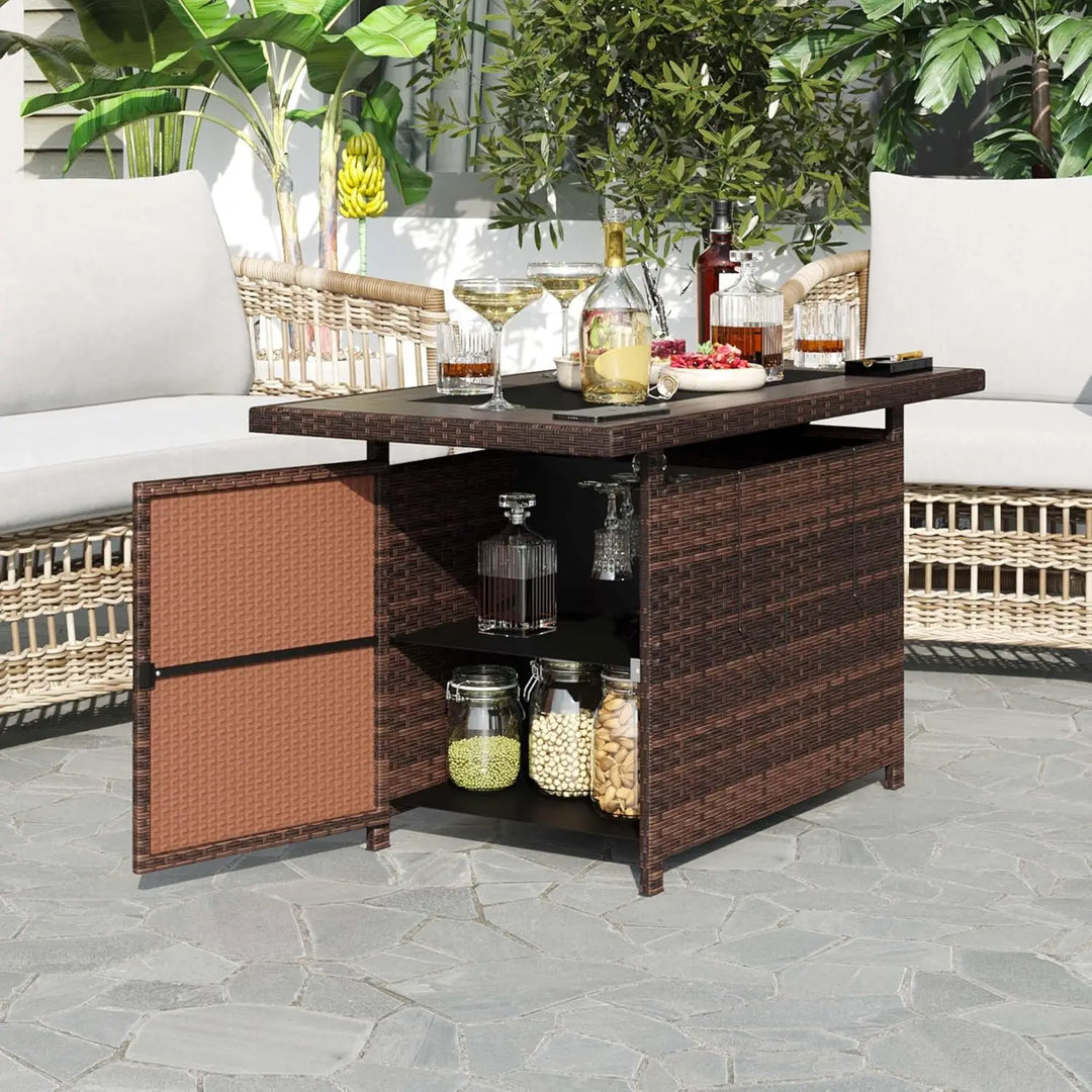 44" Propane Fire Pit with Storage 60,000 BTU Outdoor Wicker Fire Table CSA Certified Patio Rectangular Gas Fire Pit Table with