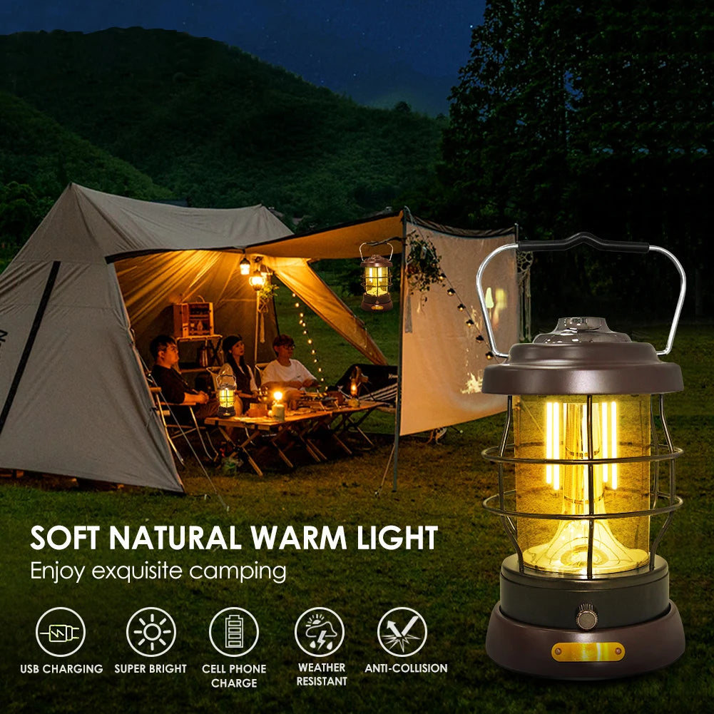 UniqueFire Retro Portable Camping Lantern USB Rechargeable Light Hanging  Outdoor Lantern Household 2 Modes Dimmable Lamp