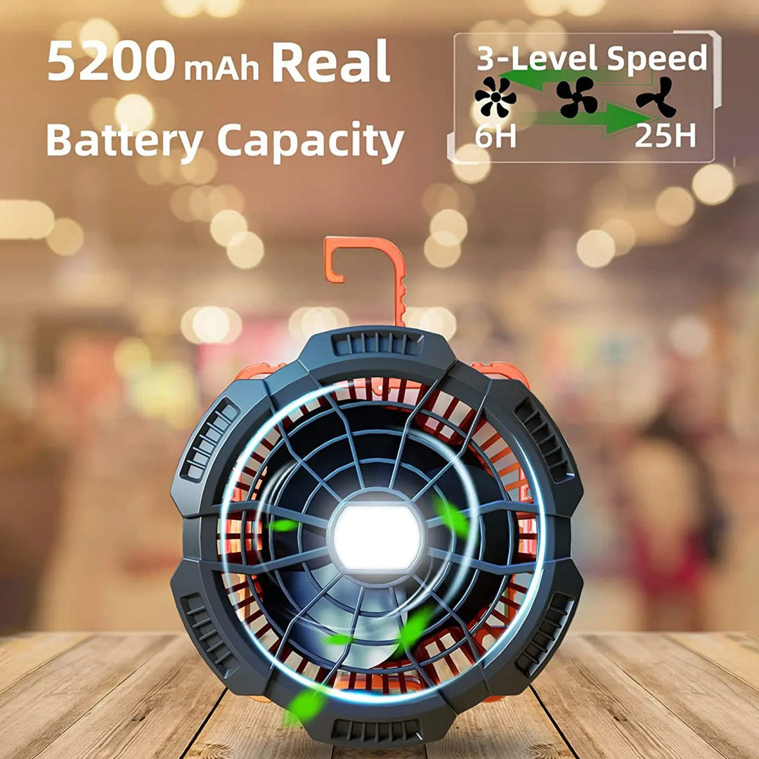 Camping Fan with LED Lantern, 25 Hours Portable Battery Operated Fan with Hang Hook, Rechargeable Outdoor Tent Fan